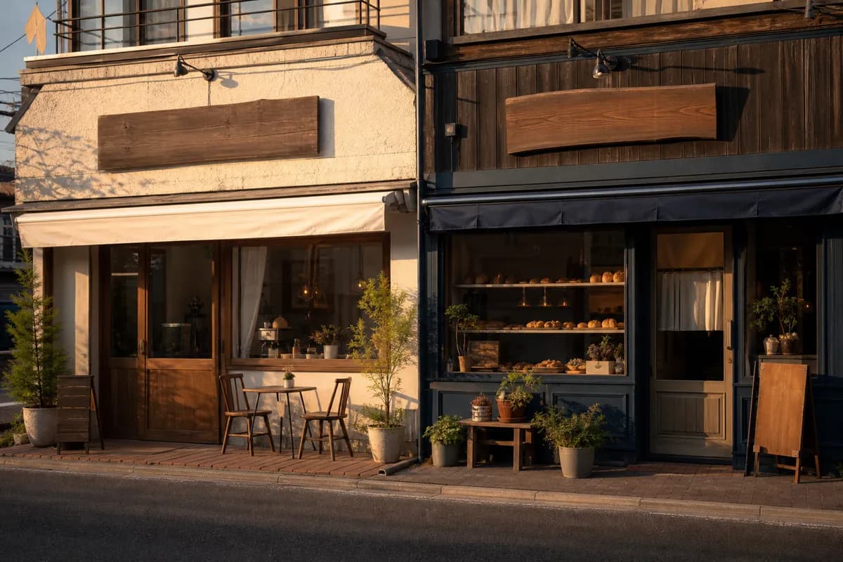 並んだ2つの店舗。2店舗目・2ブランド目の運用のイメージ（AI生成）